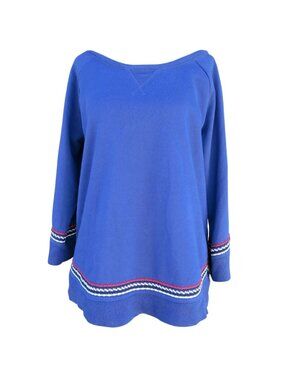 Lucky Lotus Lucky Brand Blue Embroidered Raglan Sweatshirt Women’s Medium